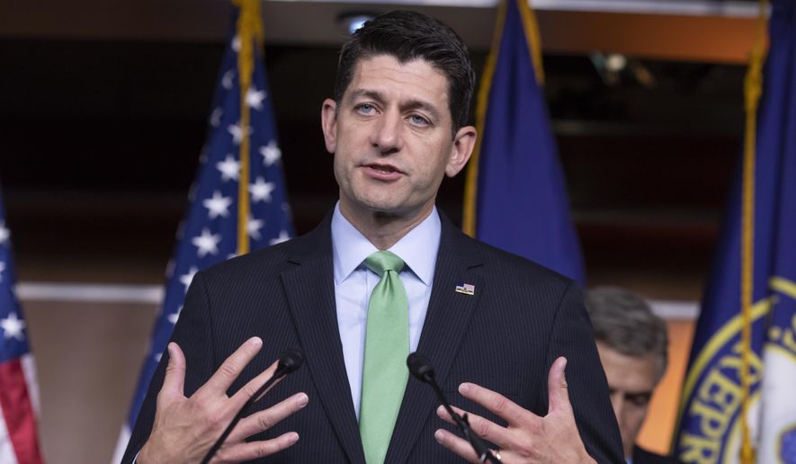 Speaker of the House Paul Ryan, R-Wis., takes questions from reporters following a closed-door GOP meeting on immigration, on Capitol Hill in Washington, Wednesday, June 13, 2018. Ryan says compromise legislation is in the works on immigration that has an &quot;actual chance at making law and solving this problem.&quot; The Wisconsin Republican gave an upbeat assessment to reporters after brokering a deal between party factions on a process to consider rival GOP immigration plans to protect young &quot;Dreamer&quot; immigrants brought illegally to the U.S. as children.(AP Photo/J. Scott Applewhite)