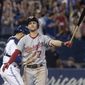 Washington Nationals&#39; Trea Turner reacts after striking out for the final out in the team&#39;s baseball game against the Toronto Blue Jays on Friday, June 15, 2018, in Toronto. (Fred Thornhill/The Canadian Press via AP)
