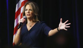 In this Oct. 17, 2017, file photo, then-Arizona Senate candidate Kelli Ward speaks at a campaign rally in Scottsdale, Ariz. (AP Photo/Ross D. Franklin, file)