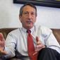 In this Dec. 18, 2013, file photo, then-U.S. Rep. Mark Sanford, R-S.C., discusses his first months back in Congress during an interview in Mount Pleasant, S.C. (AP Photo/Bruce Smith, File) 