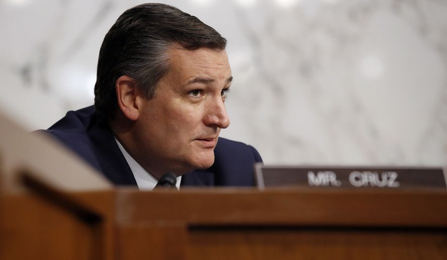 Sen. Ted Cruz, R-Texas, listens to an answer to his question of Department of Justice Inspector General Michael Horowitz and FBI Director Christopher Wray testify during a hearing of the Senate Judiciary Committee to examine Horowitz&#39;s report of the FBI&#39;s Clinton email probe, on Capitol Hill, Monday, June 18, 2018 in Washington. (AP Photo/Alex Brandon)