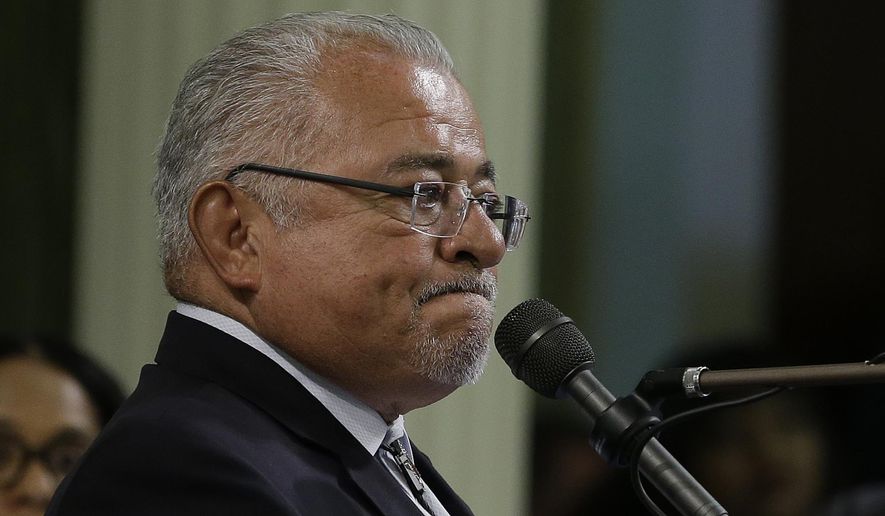 Assemblyman Rocky Chavez, R-Oceanside, pauses as he denounces the Trump administration's practice of separating children from their parents at the border, Monday, June 18, 2018, in Sacramento, Calif. Chavez was one of several Republican Assembly members who spoke out against the administrations actions while debating a resolution proclaiming World Refugee Day. (AP Photo/Rich Pedroncelli)