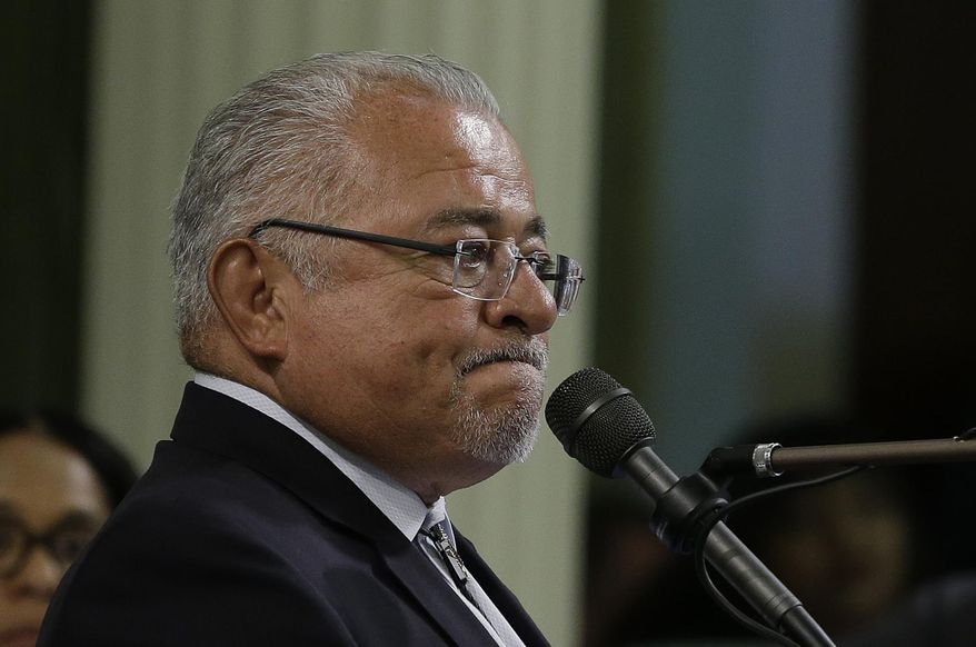 Assemblyman Rocky Chavez, R-Oceanside, pauses as he denounces the Trump administration's practice of separating children from their parents at the border, Monday, June 18, 2018, in Sacramento, Calif. Chavez was one of several Republican Assembly members who spoke out against the administrations actions while debating a resolution proclaiming World Refugee Day. (AP Photo/Rich Pedroncelli)