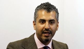 In this June, 27, 2011, file photo, Maajid Nawaz, executive director of the Quilliam Foundation and formerly with the international Islamist Party Hizb ut-Tahrir, speaks to the media during a news conference at the Summit Against Violent Extremism in Dublin, Ireland. The Southern Poverty Law Center issued statement saying it was wrong to include the London-based Quilliam and Nawaz in a “Field Guide to Anti-Muslim Extremists.” Quilliam had threatened to sue, but an official says a settlement offer came before any suit was filed. (AP Photo/Peter Morrison, File)