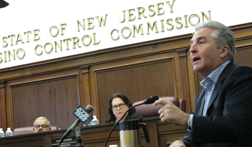 Bruce Deifik, owner of the Ocean Resort Casino, testifies before the New Jersey Casino Control Commission on Wednesday, June 20, 2018, seeking a casino license for the former Revel casino, which plans to open on June 28. (AP Photo/Wayne Parry)