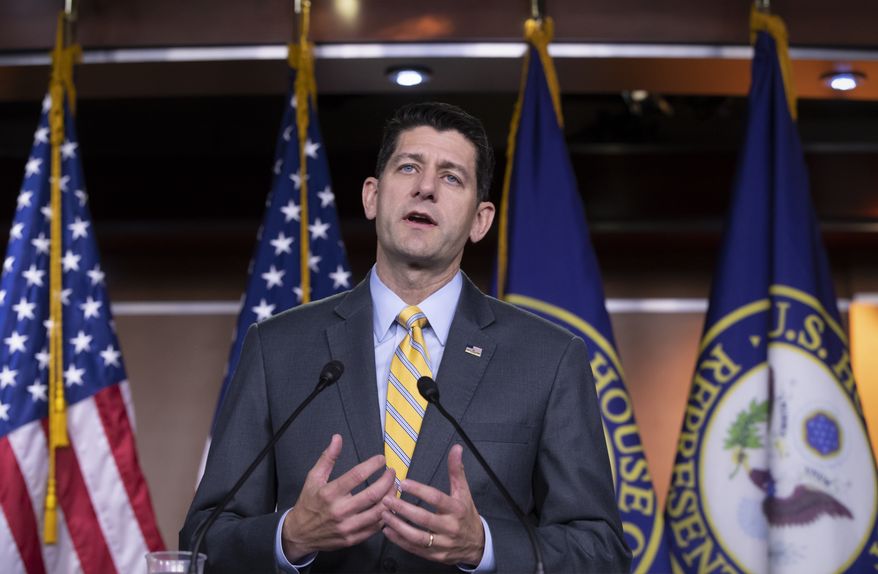 Speaker of the House Paul Ryan, R-Wis., meets with reporters before a House showdown on immigration, at the Capitol in Washington, Thursday, June 21, 2018. (AP Photo/J. Scott Applewhite) ** FILE **