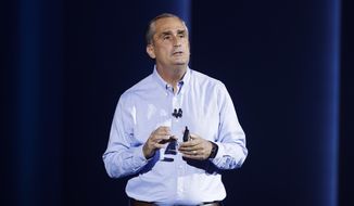 FILE- In this Jan. 8, 2018, file photo, Intel CEO Brian Krzanich delivers a keynote speech at CES International in Las Vegas. Krzanich is resigning after the company learned of a consensual relationship that he had with an employee. Intel said Thursday, June 21, that the relationship was in violation of the company&#39;s non-fraternization policy, which applies to all managers.(AP Photo/Jae C. Hong, File)