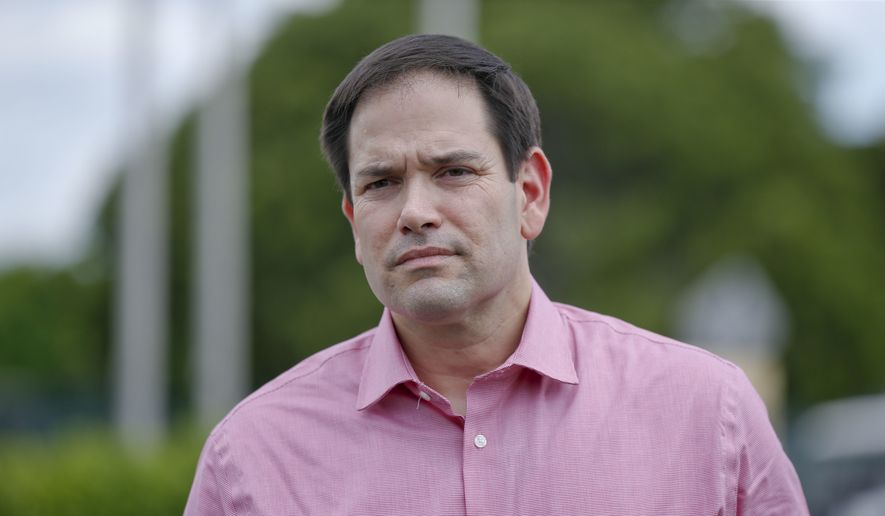 U.S. Sen Marco Rubio speaks during a news conference in front of the Homestead Temporary Shelter for Unaccompanied Children, on Friday, June 22, 2018, in Homestead, Fla. (AP Photo/Brynn Anderson) **FILE**