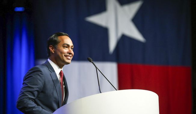 Julian Castro speaks at the start of the general session at the Texas Democratic Convention Friday, June 22, 2018, in Fort Worth, Texas. (AP Photo/Richard W. Rodriguez)