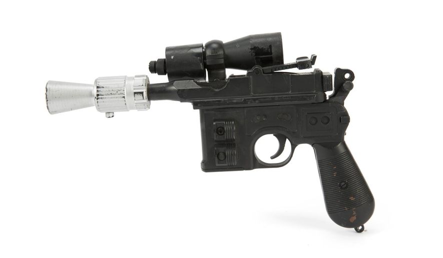 This photo provided by Julien's Auctions shows character Han Solo's BlasTech DL-44 blaster from the Star Wars trilogy film "Return of the Jedi" (Lucasfilm, 1983) that sold for $550,000 at Julien's Auctions Hollywood Legends auction at Planet Hollywood Resort & Casino, in Las Vegas, on Saturday, June 23, 2018. Julien’s Auctions say Ripley’s Believe It Or Not purchased the sci-fi weapon. (Julien's Auctions via AP)