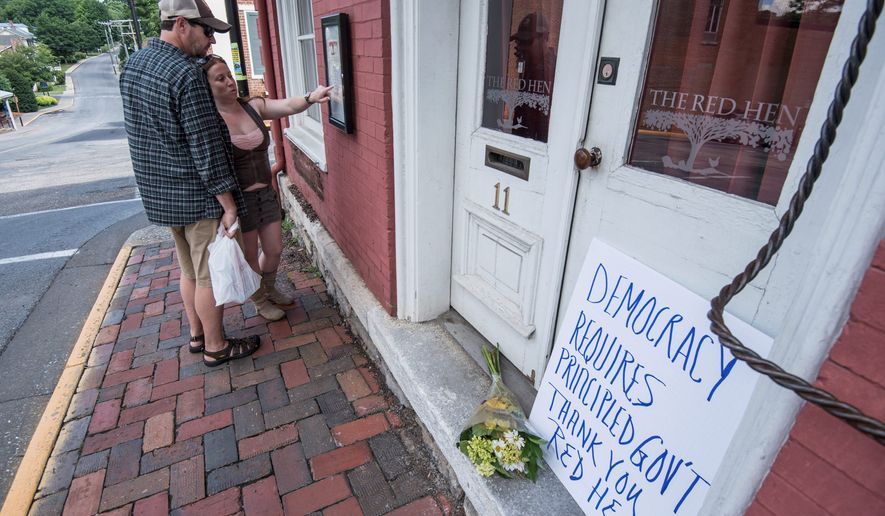 The Red Hen restaurant in Lexington, Virginia, asked White House press secretary Sarah Huckabee Sanders to leave Friday because of her association with President Trump. (Associated Press/File)