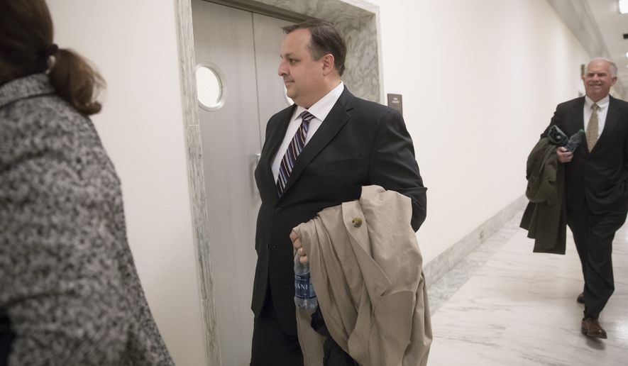 Walter M. Shaub Jr., director of the U.S. Office of Government Ethics, arrives for a scheduled meeting with the leaders of the House Oversight and Government Reform Committee, Monday, Jan. 23, 2017, on Capitol Hill in Washington. (AP Photo/J. Scott Applewhite)