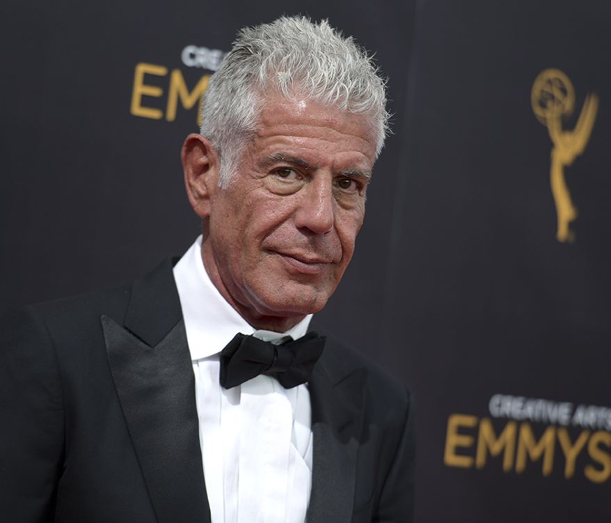 Anthony Bourdain arrives at night two of the Creative Arts Emmy Awards at the Microsoft Theater in Los Angeles. Bourdain has been found dead in his hotel room, Friday, June 8, 2018. Bourdain died of an apparent suicide by hanging in his room at Le Chambard hotel in Kaysersberg, France. He was 61. (Photo by Richard Shotwell/Invision/AP, File)