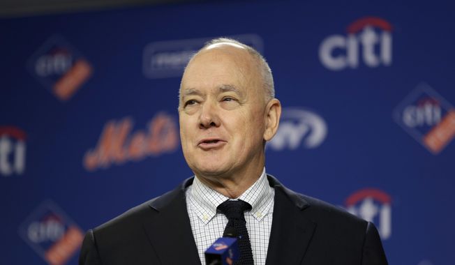 FILE - In this Wednesday, Jan. 17, 2018 file photo, New York Mets&#x27; general manager Sandy Alderson speaks at a news conference at Citi Field in New York. Mets general manager Sandy Alderson is taking a leave of absence because his cancer has returned. The 70-year-old made the announcement before the game against Pittsburgh, Tuesday, June 26, 2018. (AP Photo/Seth Wenig, File)