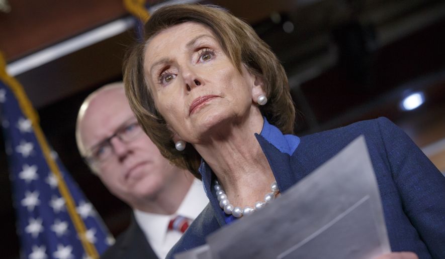 House Minority Leader Nancy Pelosi of Calif., joined by Rep. Joe Crowley, D-N.Y., holds a news conference on Capitol Hill in Washington, Thursday, Dec. 4, 2014, about the looming fight over terrorism insurance. As Congress races to its lame-duck finish, time is running out on a government program that provides a backstop to private-sector insurance against terrorist attacks.The program was enacted after the Sept. 11 attacks and has been renewed twice.  (AP Photo/J. Scott Applewhite)