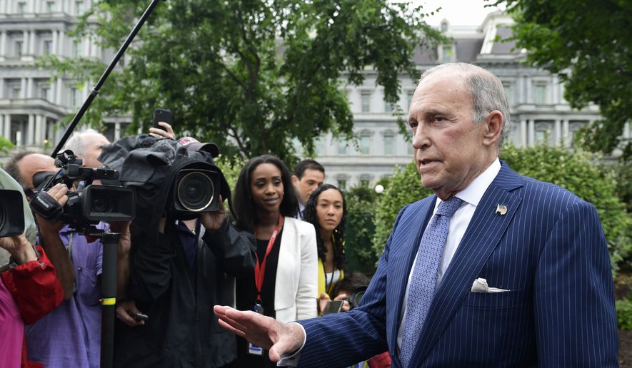 White House National Economic Council Director Larry Kudlow speaks with reporters at the White House in Washington, Wednesday, June 27, 2018. (AP Photo/Susan Walsh)