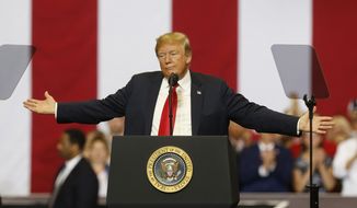 President Donald Trump speaks at a campaign rally Wednesday, June 27, 2018, in Fargo, N.D. (AP Photo/Jim Mone)