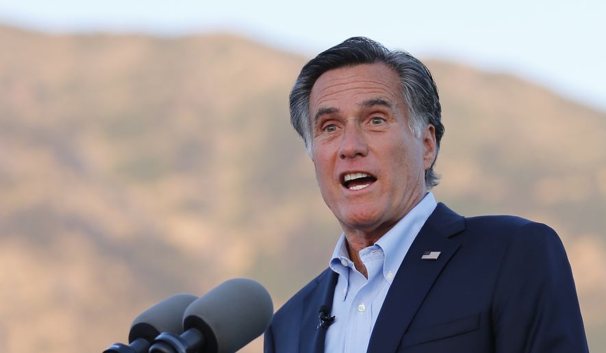 In this Tuesday, June 26, 2018, photo, Mitt Romney, former GOP presidential nominee, addresses supporters at during an election night party in Orem, Utah. (AP Photo/Rick Bowmer)