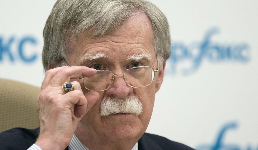 U.S. National security adviser John Bolton listens to question as speaks to the media after his talks with Russian President Vladimir Putin in Moscow, Russia, Wednesday, June 27, 2018. A foreign affairs adviser to Russian President Vladimir Putin said Wednesday that Moscow and Washington have agreed on the date and location for a summit of Putin and U.S. President Donald Trump.Presidential adviser Yuri Ushakov made the announcement after a meeting in Moscow between Putin and U.S. National Security Adviser John Bolton.  (AP Photo/Alexander Zemlianichenko)