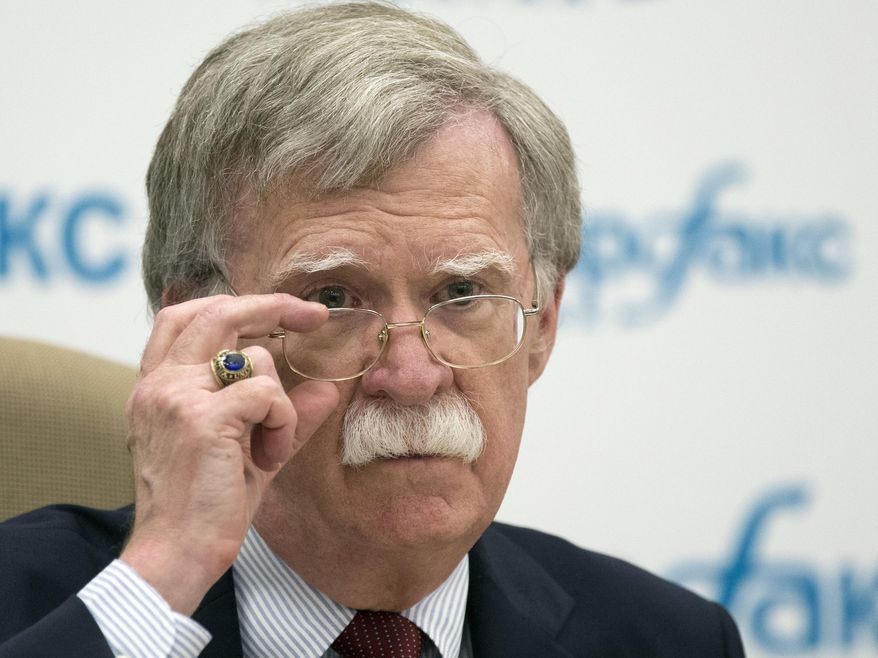 U.S. National security adviser John Bolton listens to question as speaks to the media after his talks with Russian President Vladimir Putin in Moscow, Russia, Wednesday, June 27, 2018. A foreign affairs adviser to Russian President Vladimir Putin said Wednesday that Moscow and Washington have agreed on the date and location for a summit of Putin and U.S. President Donald Trump.Presidential adviser Yuri Ushakov made the announcement after a meeting in Moscow between Putin and U.S. National Security Adviser John Bolton.  (AP Photo/Alexander Zemlianichenko)