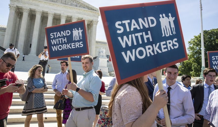 In Janus v. AFSCME, the Supreme Court decided last year that government workers can&#x27;t be forced to contribute to labor unions that represent them in collective bargaining. (Associated Press/File)