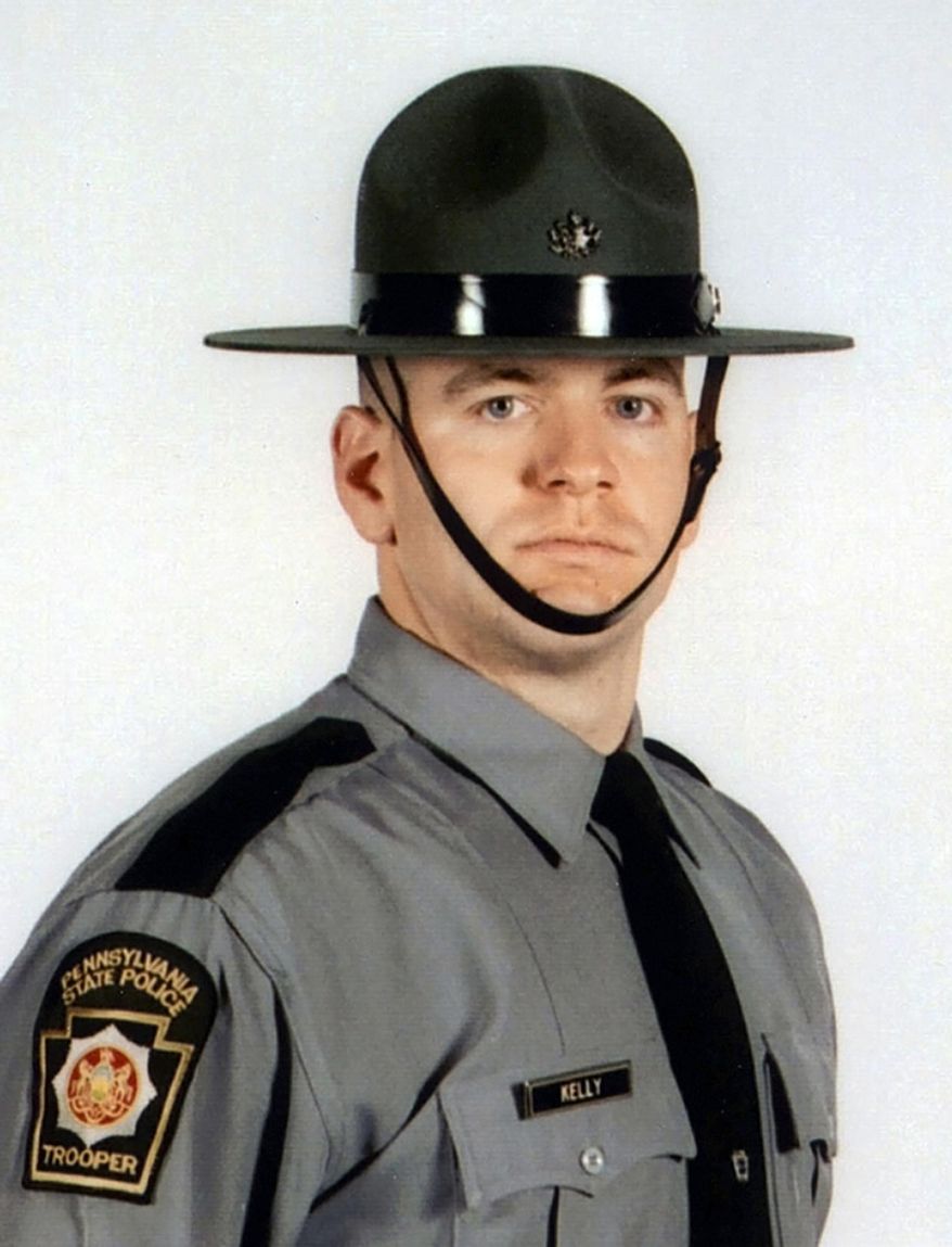 FILE – This undated file photo provided by Pennsylvania State Police shows Cpl. Seth J. Kelly, a trooper shot several times Nov. 7, 2017, during a traffic stop on state Route 33 near Nazareth, Pa., in Northampton County's Plainfield Township, Pa. A jury in Easton, Pa., found Daniel Clary guilty Friday, June 29, 2018, of attempted murder and other charges for opening fire on Kelly and another state trooper during the traffic stop, critically wounding Kelly, who officials say may have saved his own life by applying a tourniquet on his leg before paramedics arrived. (Pennsylvania State Police via AP, File)