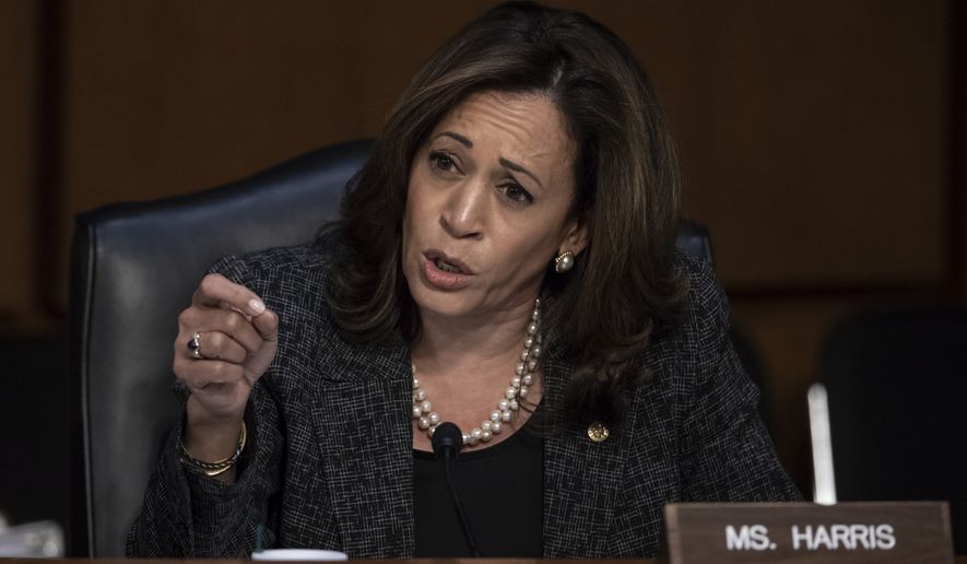 Sen. Kamala Harris, D-Calif., questions Gina Haspel, President Donald Trump's pick to lead the Central Intelligence Agency, during her confirmation hearing before the Senate Intelligence Committee, on Capitol Hill in Washington, Wednesday, May 9, 2018.  (AP Photo/J. Scott Applewhite)