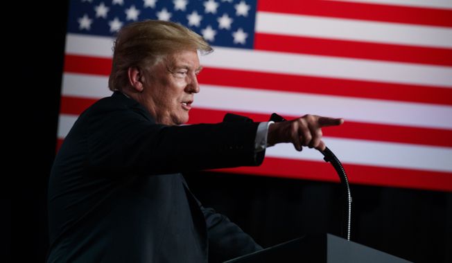 President Donald Trump speaks during a &quot;Salute to Service&quot; dinner, Tuesday, July 3, 2018, in White Sulphur Springs, W.Va. (AP Photo/Evan Vucci)