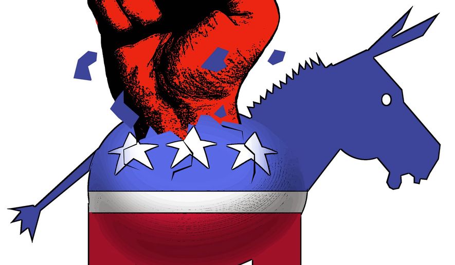 Illustration on the violence emerging from the Democratic party by Alexander Hunter/The Washington Times