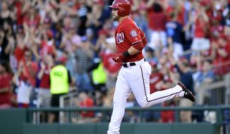 Washington Nationals Mark Reynolds rounds the bases after hitting a two-run home run against the Miami Marlins during the second inning of a baseball game at Nationals Park in Washington, Saturday, July 7, 2018. (AP Photo/Susan Walsh) ** FILE **