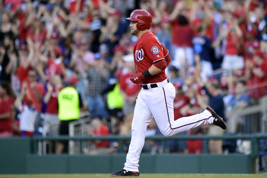 Washington Nationals Mark Reynolds rounds the bases after hitting a two-run home run against the Miami Marlins during the second inning of a baseball game at Nationals Park in Washington, Saturday, July 7, 2018. (AP Photo/Susan Walsh) ** FILE **