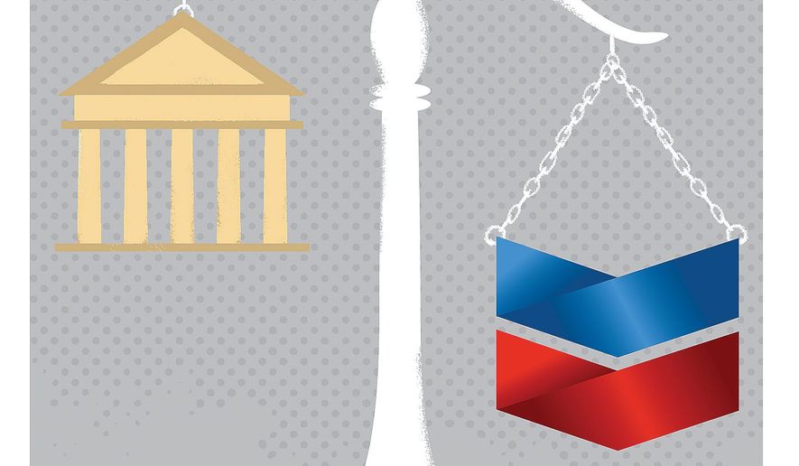 Illustration on the Chevron decision and it&#39;s legal implications by Linas Garsys/The Washington Times