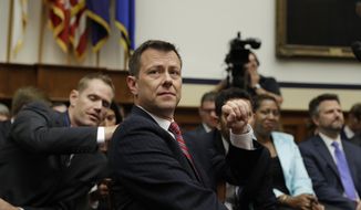 FBI Deputy Assistant Director Peter Strzok is seated before the House Committees on the Judiciary and Oversight and Government Reform during a hearing on &quot;Oversight of FBI and DOJ Actions Surrounding the 2016 Election,&quot; on Capitol Hill, Thursday, July 12, 2018, in Washington. (AP Photo/Evan Vucci)