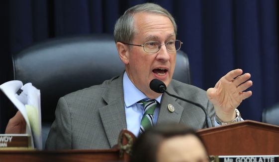 House Judiciary Committee Chairman Bob Goodlatte, R-Va., questions witness FBI Deputy Assistant Director Peter Strzok, during a joint hearing on &quot;oversight of FBI and Department of Justice actions surrounding the 2016 election&quot; on Capitol Hill in Washington, Thursday, July 12, 2018. (AP Photo/Manuel Balce Ceneta)