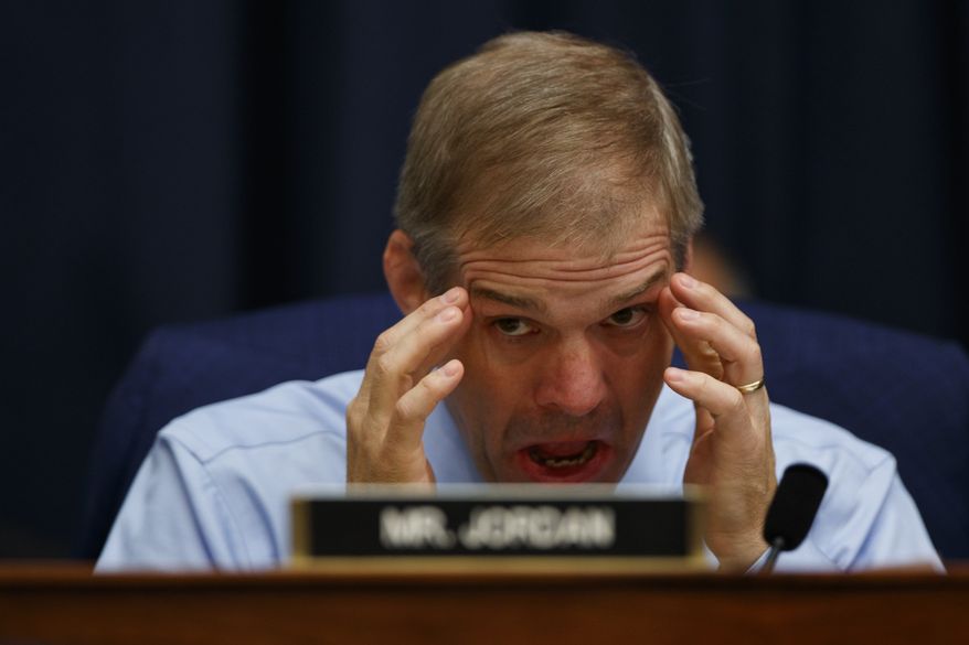 Rep. Jim Jordan, R-Ohio, listens to FBI Deputy Assistant Director Peter Strzok testify before the House Committees on the Judiciary and Oversight and Government Reform during a hearing on "Oversight of FBI and Department of Justice Actions Surrounding the 2016 Election," on Capitol Hill, Thursday, July 12, 2018, in Washington. (AP Photo/Evan Vucci) **FILE**