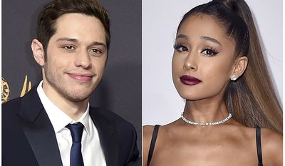Comedian Pete Davidson and singer Ariana Grande. During an appearance on &quot;The Tonight Show Starring Jimmy Fallon,&quot; on Wednesday, June 20, 2018, Davidson confirmed that he is engaged to Grande after several weeks of dating. (AP Photo)