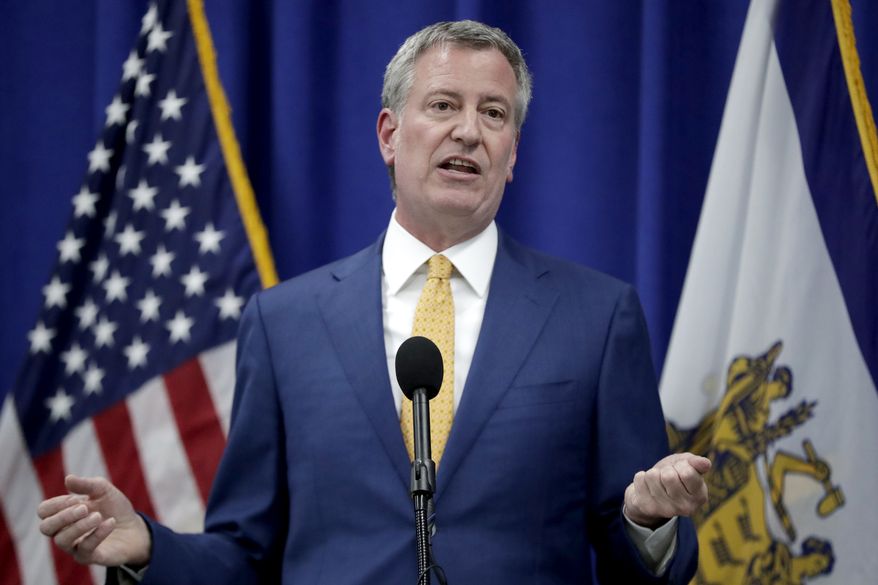 New York City Mayor Bill De Blasio speaks during a news conference announcing a proposed ordinance to provide low income residents with access to free legal representation in landlord-tenant disputes, Tuesday, May 1, 2018, in Newark, N.J. (AP Photo/Julio Cortez) **FILE**
