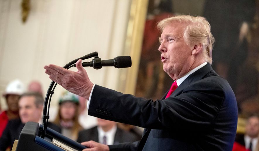 President Donald Trump speaks before signing an Executive Order that establishes a National Council for the American Worker during a ceremony in the East Room of the White House, Thursday, July 19, 2018, in Washington. (AP Photo/Andrew Harnik)