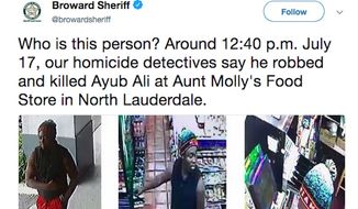 The Broward Sheriff&#x27;s Office is searching for this suspect. (Image: https://twitter.com/browardsheriff/status/1020027186798055425/photo/1)