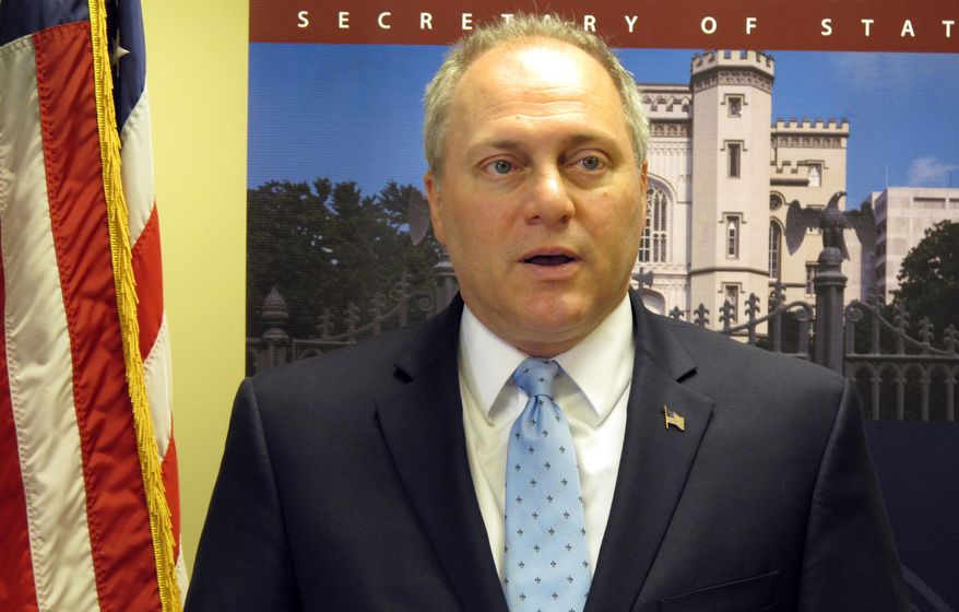 U.S. Rep. Steve Scalise, R-Jefferson, the third-ranking House Republican, talks at the Lousiana secretary of state&#x27;s office as he qualified for his congressional re-election bid, on Friday, July 20, 2018, in Baton Rouge, La. Friday was the last day of the sign-up period for the Nov. 6 ballot. (AP Photo/Melinda Deslatte)