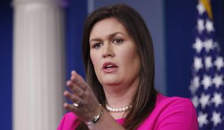 White House press secretary Sarah Huckabee Sanders speaks during the daily press briefing at the White House, Monday, July 23, 2018, in Washington. (AP Photo/Alex Brandon) ** FILE **