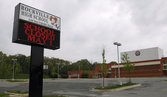 A sign at Rockville High School in Rockville. Md., declares that school is closed on Friday, May 1, 2009. (AP Photo/Jacquelyn Martin) **FILE**

