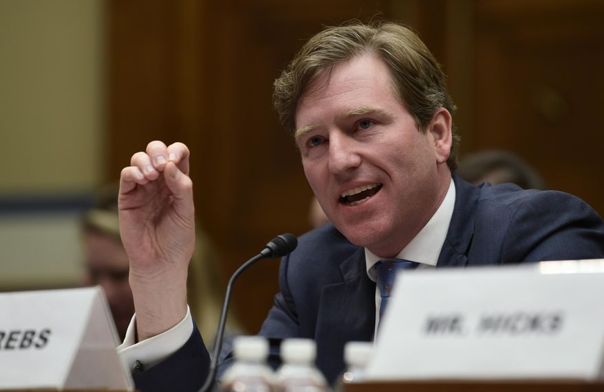 Christopher Krebs, the undersecretary at the Department of Homeland Security speaks during a House Oversight and Government Reform Committee hearing on "Cyber-securing the Vote: Ensuring the Integrity of the U.S. Election System," on Capitol Hill in Washington, Tuesday, July 24, 2018. (AP Photo/Susan Walsh)