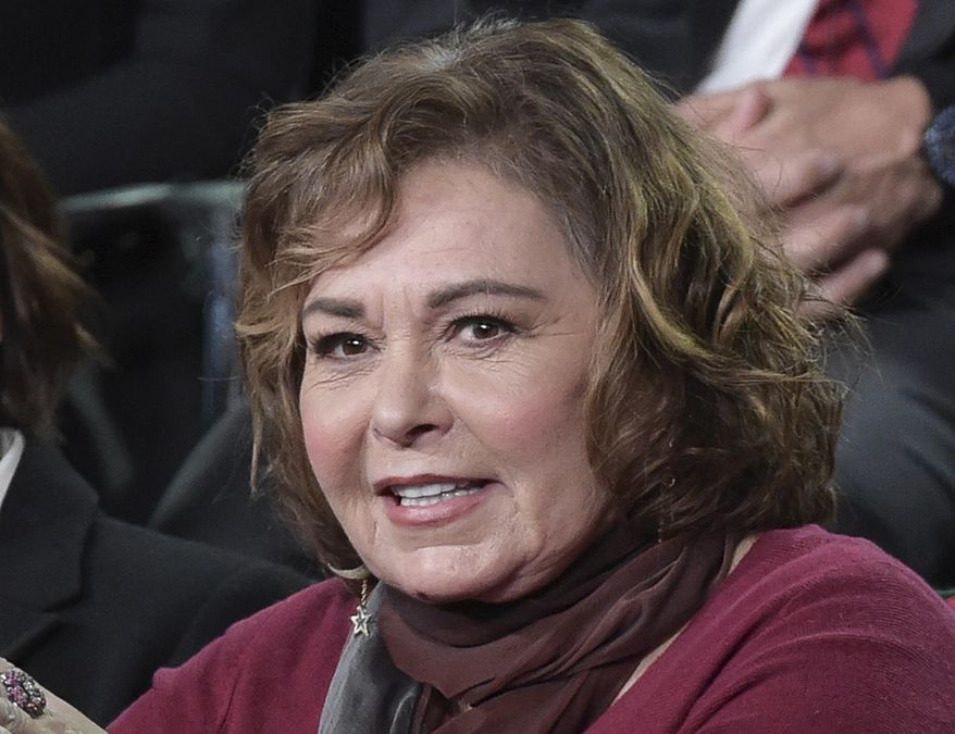 FILE - In this Monday, Jan. 8, 2018, file photo, Roseanne Barr participates in the "Roseanne" panel during the Disney/ABC Television Critics Association Winter Press Tour in Pasadena, Calif. Barr will appear on television for the first time since she was fired from ABC and her namesake show was canceled. Barr will be a guest on the Fox News show “Hannity” on Thursday, July 26, 2018, at 9 p.m. EDT. (Photo by Richard Shotwell/Invision/AP, File)