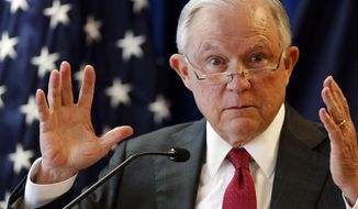 In this July 13, 2018, photo, Attorney General Jeff Sessions delivers remarks in Portland, Maine. (AP Photo/Robert F. Bukaty) ** FILE **