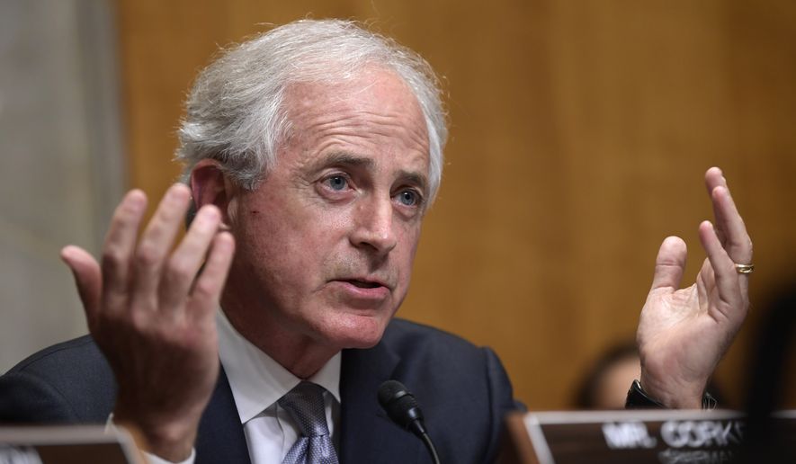 Sen. Bob Corker, R-Tenn., questions Secretary of State Mike Pompeo as he testifies before the Senate Foreign Relations Committee on Capitol Hill in Washington, Wednesday, July 25, 2018, during a hearing on diplomacy and national security. (AP Photo/Susan Walsh) ** FILE **