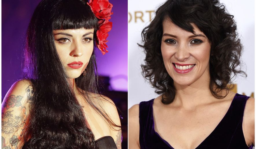 Chilean singer Mon Laferte performs at the Latin Grammy Acoustic Session in Mexico City on Sept. 28, 2016, left, and Gaby Moreno arrives at the Latin Recording Academy Person of the Year Tribute honoring Marc Anthony in Las Vegas on Nov. 16, 2016. On Thursday, Latin Grammy-winners Mon Laferte and Gaby Moreno, with the late Tejano star’s guitarist husband Chris Perez, will perform in a free show in New York dubbed “Selena for Sanctuary”, part of the summer festival Lincoln Center Out of Doors. (AP Photo)