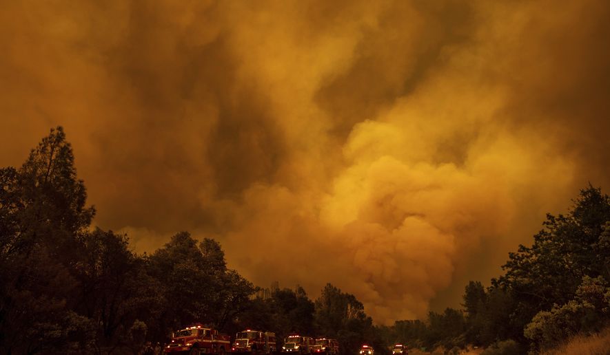 The Carr Fire burns along Highway 299 in Shasta, Calif., on Thursday, July 26, 2018. (AP Photo/Noah Berger)