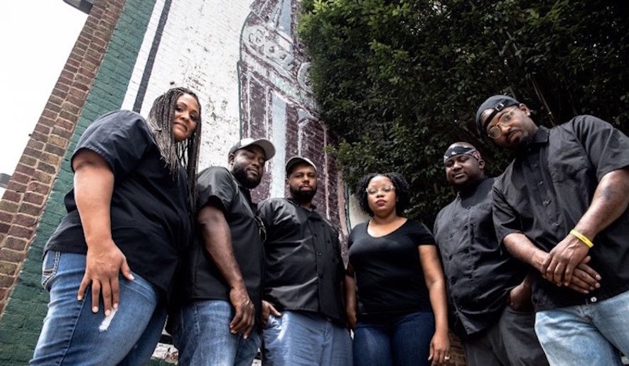 Courtesy of Jonathan Cooper
The six founders of Soul Food Sessions, a Charlotte-based nonprofit focused on increasing awareness and opportunity for black chefs across the country, speak at an event in the District on Thursday. Pictured from left to right: Jamie Suddoth, Michael Bowling, Greg Collier, Subrina Collier, Jamie Barnes and Greg Williams.