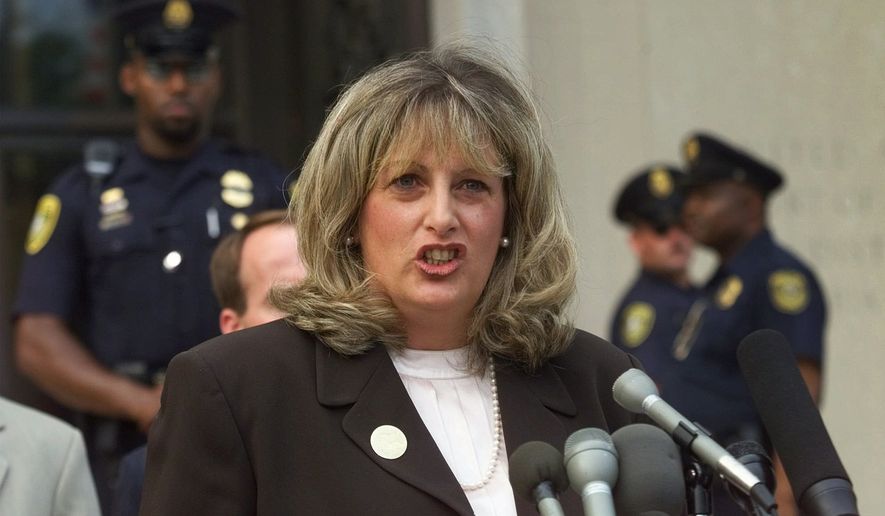 Linda Tripp, the Pentagon employee whose secret tape recordings of former White House intern Monica Lewinsky triggered a criminal investigation of President Clinton, talks to reporters outside federal court in Washington on July 29, 1998, after making her final appearance before the grand jury that&#x27;s looking into allegations of a sexual relationship between Lewinsky and President Clinton. (Associated Press) **FILE**